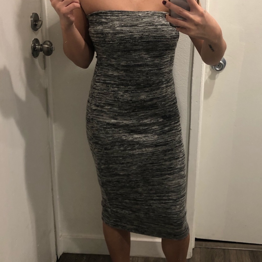Gray tube top body con mid dress